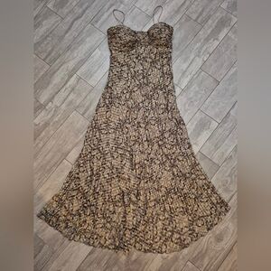 Elegant Brown/Cream With Shimmer Dots Accent. Long  Dressy Maxi Dress